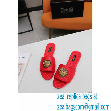 Dolce  &  Gabbana Leather Sliders Red with Devotion Heart 2021